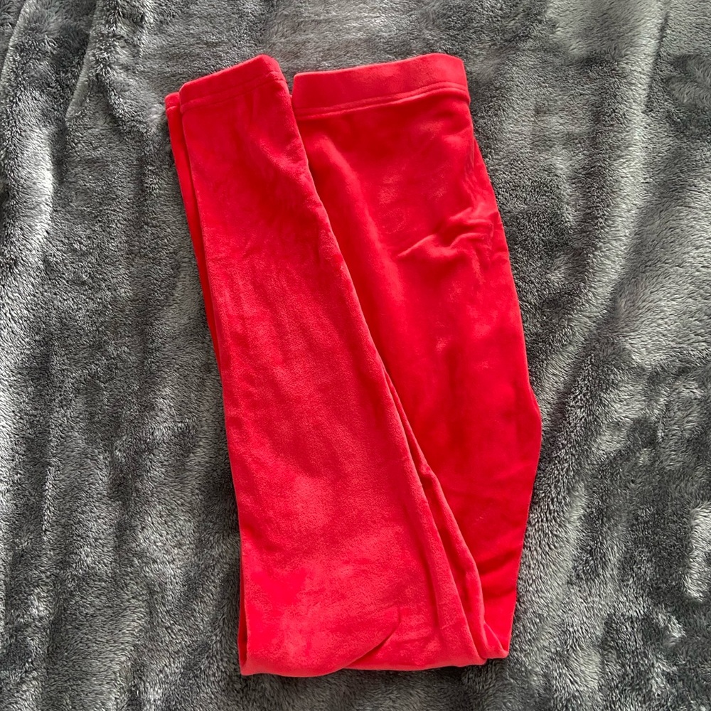 red fuzzy leggings